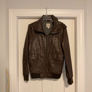 SAM brown leather bomber jacket.